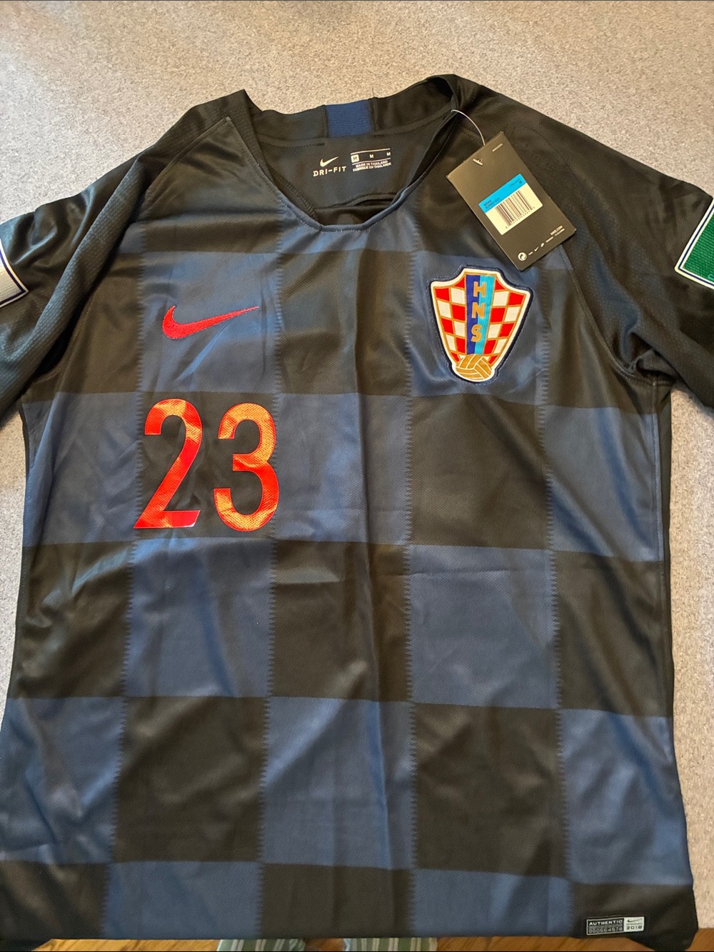 Nike Black and Navy Croatia Soccer Jersey with Red Accents